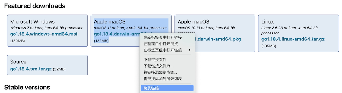复制macOS的Golang链接地址